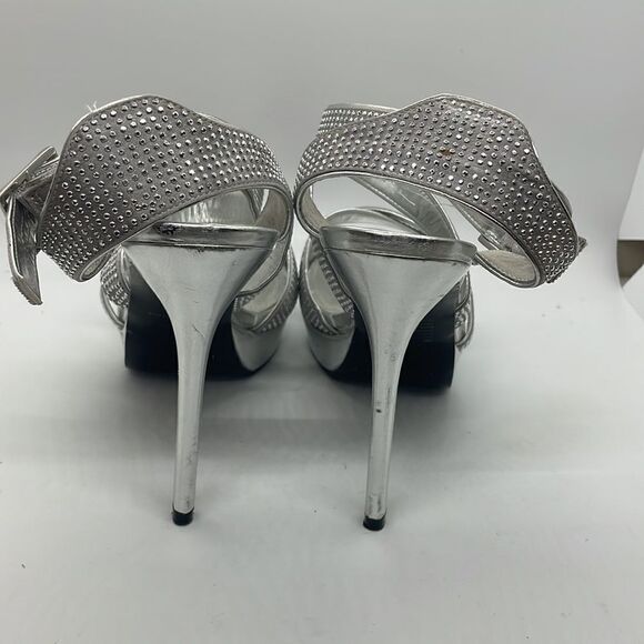 L Miller Beautiful Shoes  Silver Rhinestones Wrap Ankle 9M Sexy Dressy - Picture 4 of 11